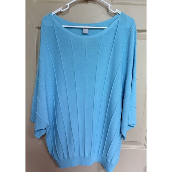 Chico’s Light Blue elbow sleeve slub knit Size 3 - Picture 2 of 7